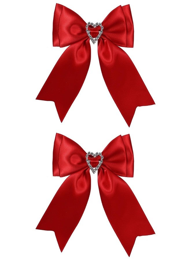 LSVOZ Red Hair Bow Clips Satin Bowknot Hair Clips Sweet Heart Rhinestones Ribbon Hairpins for Girls Chirstmas Valentine's Day Party Hair Accessories - Image 1